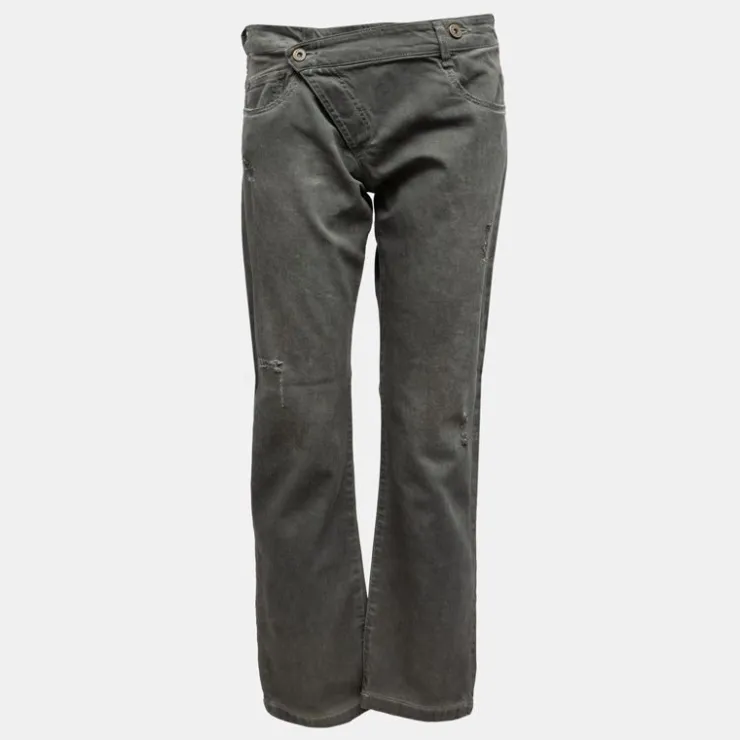 PLEASE Pantalon denim taille basse avec zip penché Femme GRIS Online