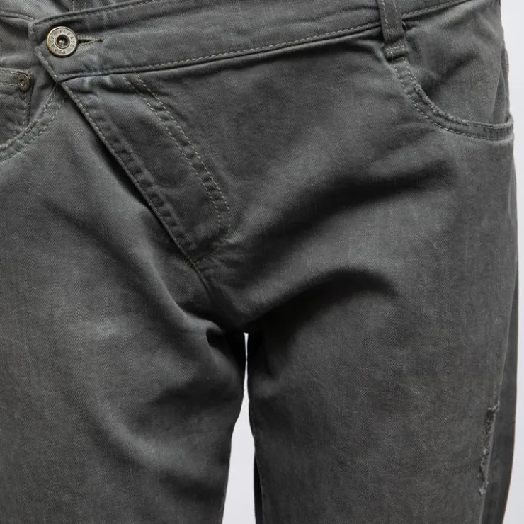 PLEASE Pantalon denim taille basse avec zip penché Femme GRIS Online