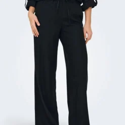 ONLY Pantalon en lin fermeture cordon Femme NOIR Hot