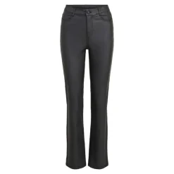 VILA Pantalon enduit straight fit taille haute vicommit noos Femme NOIR New