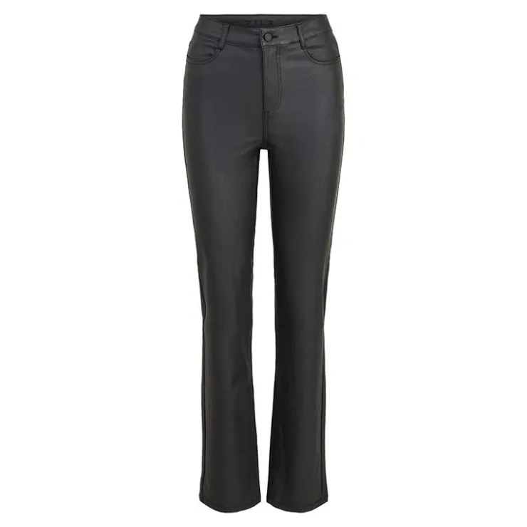 VILA Pantalon enduit straight fit taille haute vicommit noos Femme NOIR New