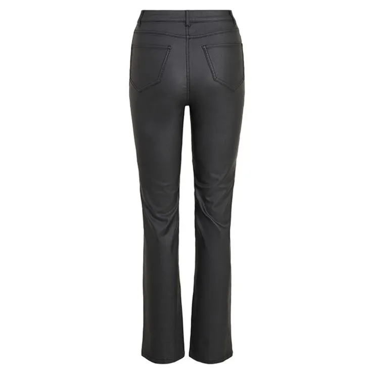 VILA Pantalon enduit straight fit taille haute vicommit noos Femme NOIR New