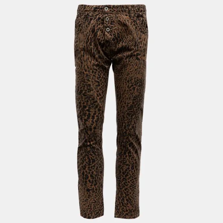 PLEASE Pantalon imprimé léopard avec boutons Femme MARRON