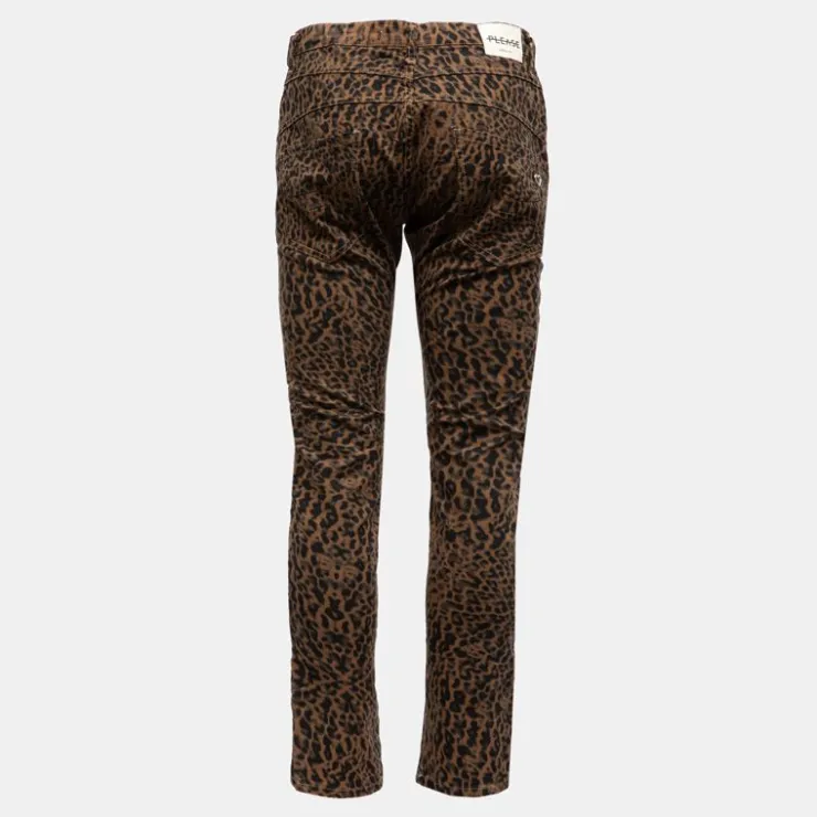 PLEASE Pantalon imprimé léopard avec boutons Femme MARRON