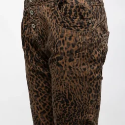 PLEASE Pantalon imprimé léopard avec boutons Femme MARRON