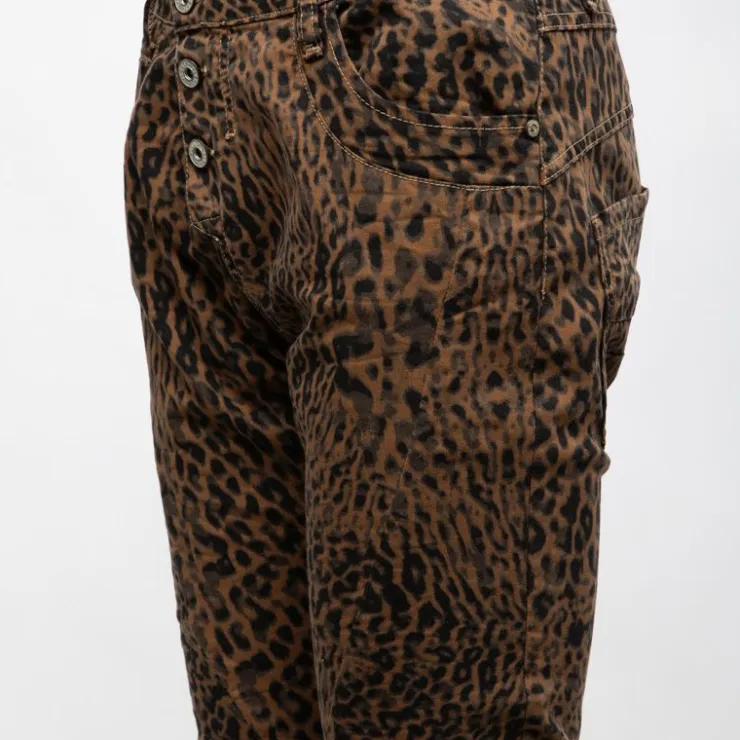 PLEASE Pantalon imprimé léopard avec boutons Femme MARRON