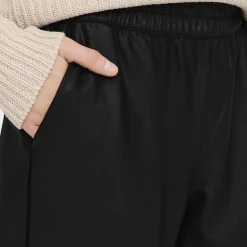 ONLY Pantalon large taille élastique simili cuir Femme NOIR Discount