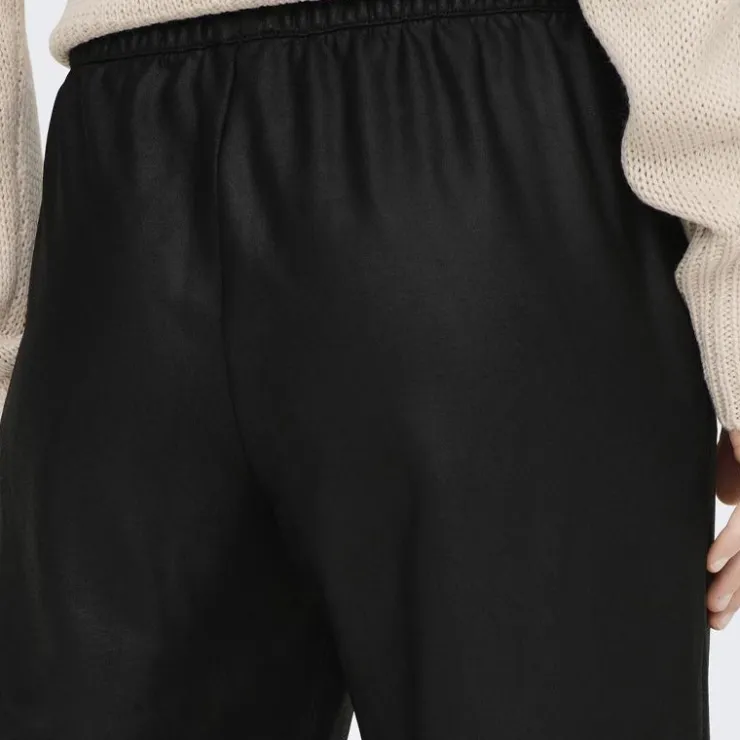 ONLY Pantalon large taille élastique simili cuir Femme NOIR Discount