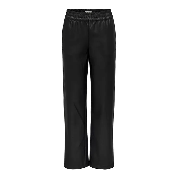 ONLY Pantalon large taille élastique simili cuir Femme NOIR Discount