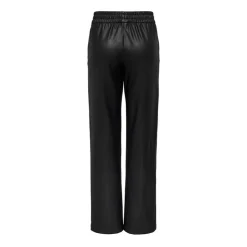 ONLY Pantalon large taille élastique simili cuir Femme NOIR Discount