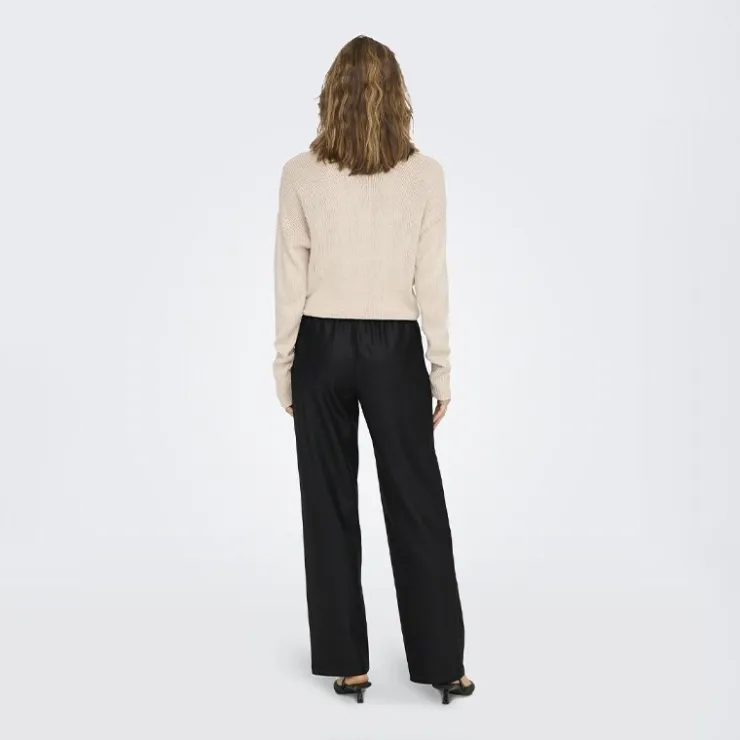 ONLY Pantalon large taille élastique simili cuir Femme NOIR Discount