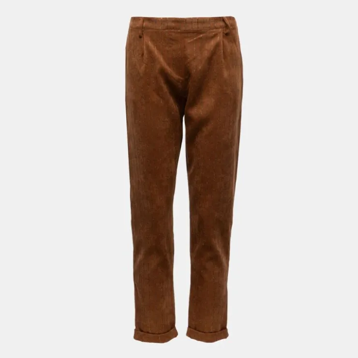 PLEASE Pantalon élastique effets velours à rayures Femme MARRON New