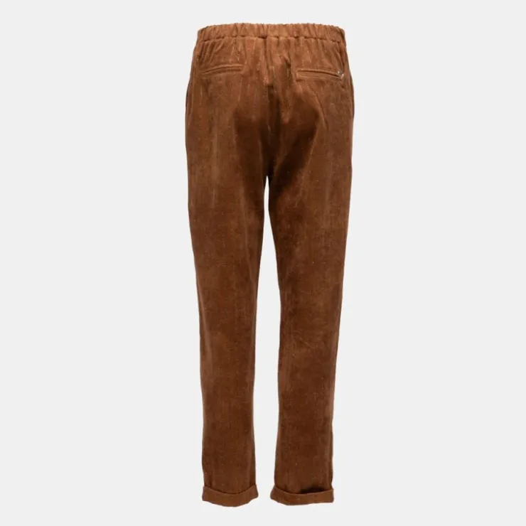 PLEASE Pantalon élastique effets velours à rayures Femme MARRON New