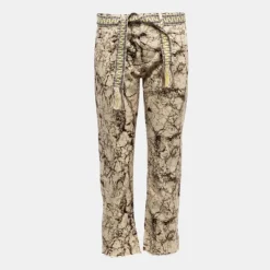 PLEASE Pantalon madre perla 7/8 imprimé avec ceinture tissée éthnique Femme BEIGE Online