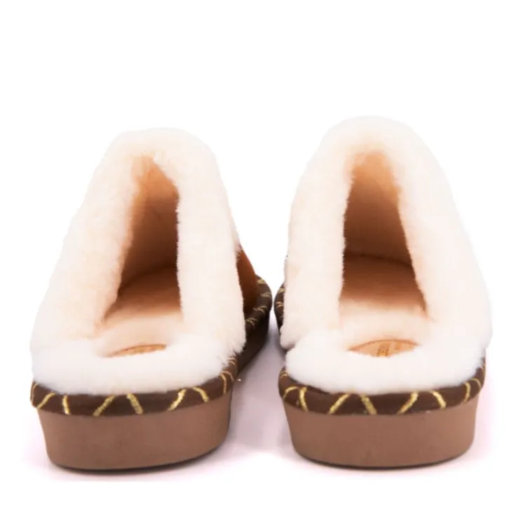 LES TROPEZIENNES PAR M.BELARBI Pantoufle cisco cuir liseré doré camel Femme CUIVRE Sale