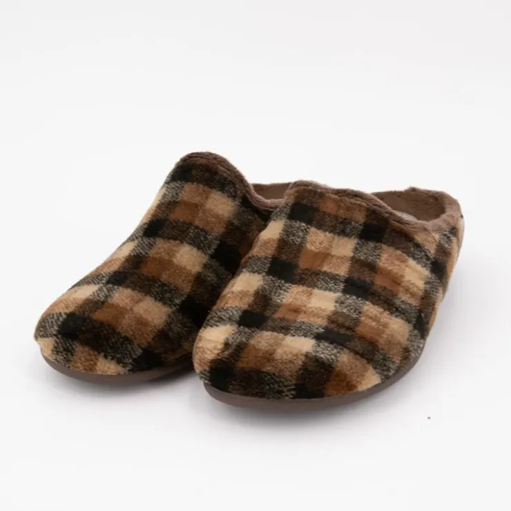 BONADONA Pantoufles à carreaux doux Homme MARRON New