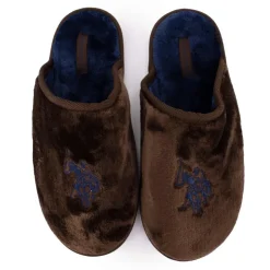 US POLO Pantoufles en fausse fourrure avec grand logo brodé Homme MARRON Best