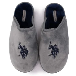 US POLO Pantoufles en fausse fourrure avec grand logo brodé Homme GRIS CLAIR New