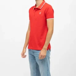 CERRUTI Polo coton chiné liseré manches logo brodé Homme ROUGE Discount