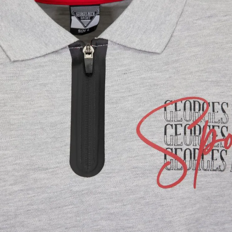 GEORGES RECH Polo coton col zippé imprimé Sport manuscrit Homme GRIS CLAIR Discount