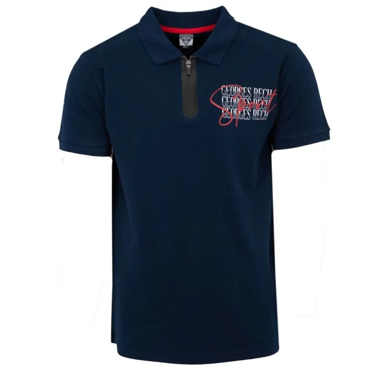 GEORGES RECH Polo coton col zippé imprimé Sport manuscrit Homme BLEU FONCE Outlet