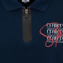 GEORGES RECH Polo coton col zippé imprimé Sport manuscrit Homme BLEU FONCE Outlet