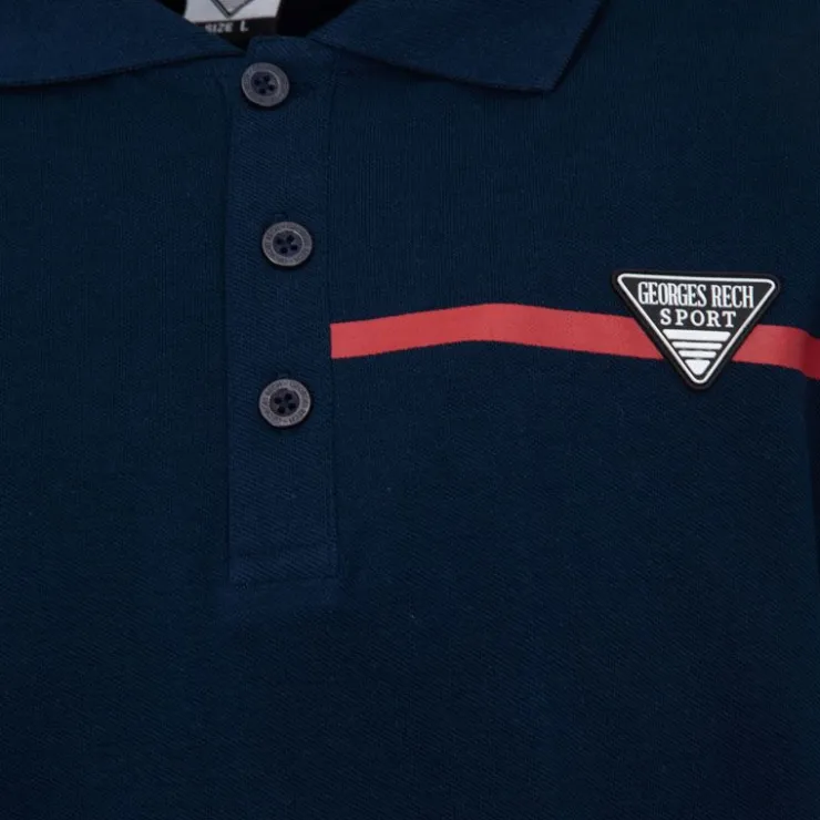 GEORGES RECH Polo coton uni tissu chiné avec bande colorée logo écusson Homme BLEU FONCE Online