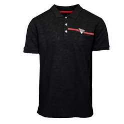 GEORGES RECH Polo coton uni tissu chiné avec bande colorée logo écusson Homme NOIR New
