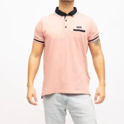 DEELUXE 74 Polo drexler liserés manches avec poche Homme ROSE Hot
