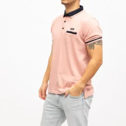 DEELUXE 74 Polo drexler liserés manches avec poche Homme ROSE Hot