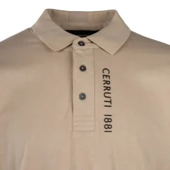 CERRUTI Polo en coton velino logo brodé vertical Homme BEIGE
