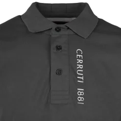 CERRUTI Polo en coton velino logo brodé vertical Homme NOIR New