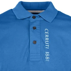 CERRUTI Polo en coton velino logo brodé vertical Homme BLEU ROI Outlet