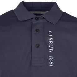 CERRUTI Polo en coton velino logo brodé vertical Homme BLEU FONCE Clearance