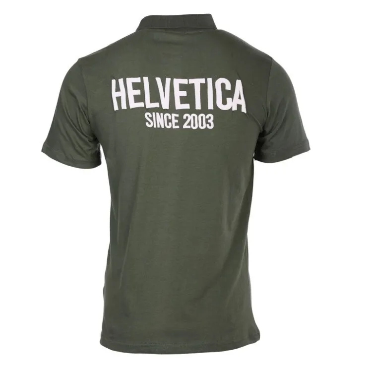 HELVETICA Polo logo brodé Homme KAKI Hot