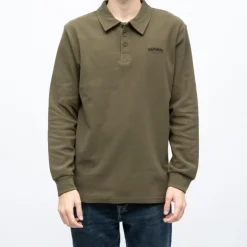 KAPORAL Polo manches longues broderie cote germinal Homme KAKI