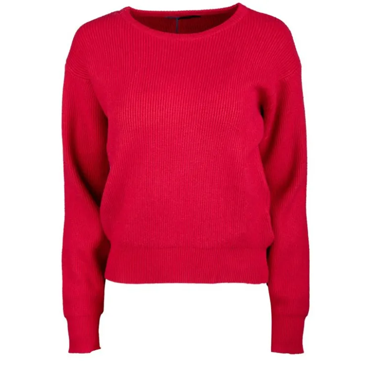 REAL CASHMERE Pull grosse maille col rond cachemire laine Femme ROUGE New