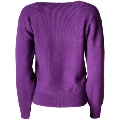 REAL CASHMERE Pull grosse maille col rond cachemire laine Femme VIOLET Best