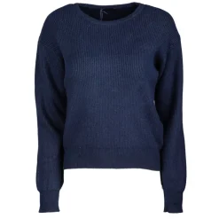 REAL CASHMERE Pull grosse maille col rond cachemire laine Femme BLEU FONCE Clearance