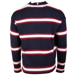 TOMMY HILFIGER Pull à rayures blanches logo écusson maille fine Homme BLEU FONCE Hot