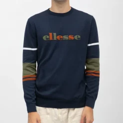 ELLESSE Pull à rayures colorées coton bleu marine Homme BLEU FONCE Online