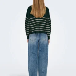 ONLY Pull à rayures tokyo fermeture semi-zippée Femme VERT FONCE Discount