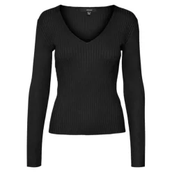 VERO MODA Pull Autumn cotelé col V ajusté Femme NOIR Online