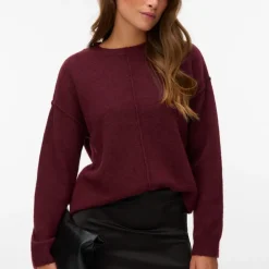 VERO MODA Pull besti col rond regular avec détail couture Femme BORDEAUX Clearance