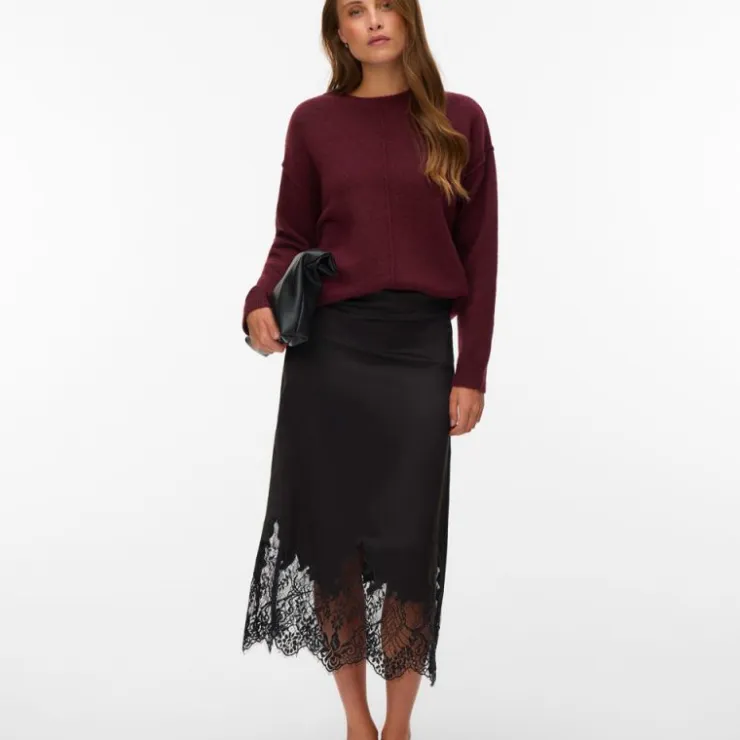 VERO MODA Pull besti col rond regular avec détail couture Femme BORDEAUX Clearance