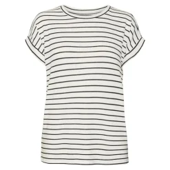 VERO MODA Pull Brianna à rayures en maille fine col rond Femme BLANC ECRU Clearance