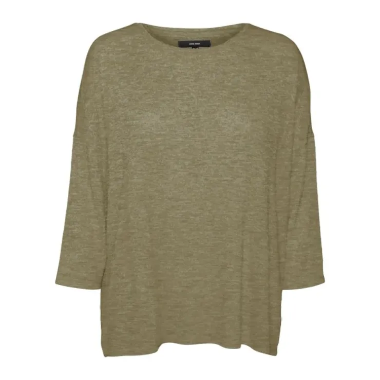 VERO MODA Pull Brianna oversize manches 3/4 mélangé Femme KAKI Best