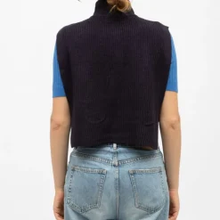 LA PETITE ETOILE Pull col montant maeva sans manches avec zip Femme BLEU FONCE New