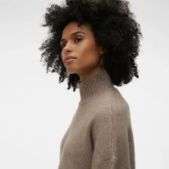 VERO MODA Pull col montant manches évasées Femme MARRON Discount