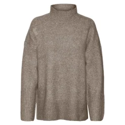 VERO MODA Pull col montant manches évasées Femme MARRON Discount